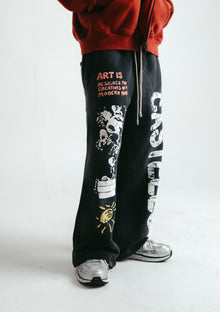 Wide-Leg Joggers — Black