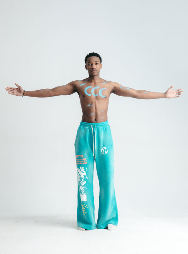 Wide-Leg Joggers — Blue