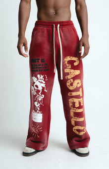 Wide-Leg Joggers — Red