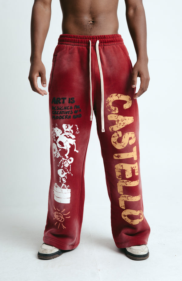 Wide-Leg Joggers — Red