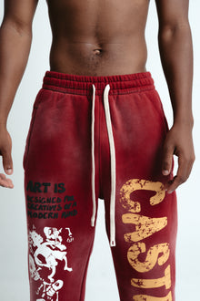 Wide-Leg Joggers — Red